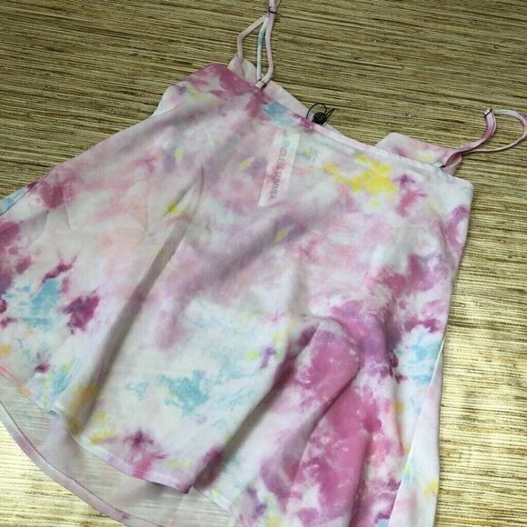 B-122 Endless Summer Maya top Pink White Tie Dye Spaghetti Strap Drape Neck sz S - Picture 2 of 3